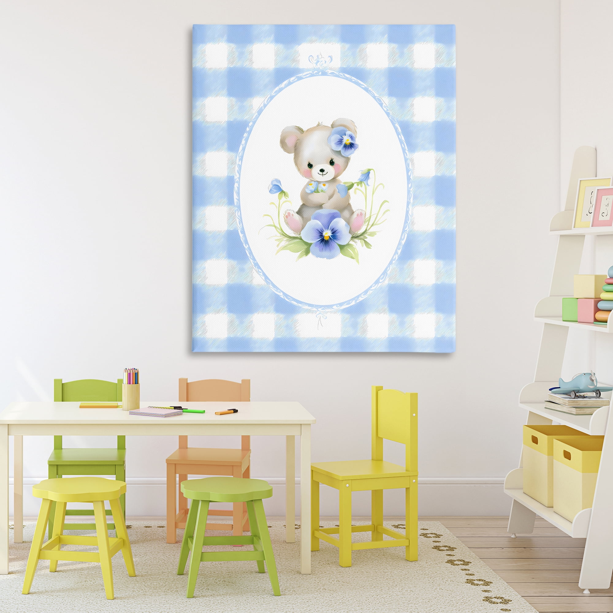 Stupell Industries Little Bear Blue Gingham Canvas Wall Art, design by Arlington Prints