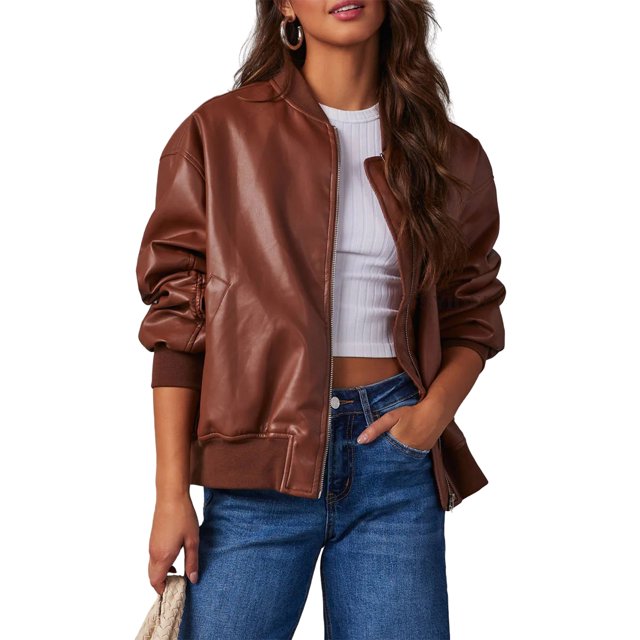 Chaqueta Bomber Jacket Shacket Jacket Mujer con Bolsillos Moda Streetwear Kuymtek Marrón T M para Mujer
