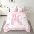 thumbnail image 2 of Manfei Initial Letter K Bedding Comforter Set 7-Piece, Cute Princess Bowknot King Bedding Sets, Teens Boys Girls Kids Reversible Bed Sheets, Breathable Home Decor, 2 of 7