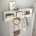 thumbnail image 3 of Hassch Coat Rack Wall Mounted, Entryway Hanging Shelf with Open Shelves and 4 Dual Hooks for Clothes, Hats, Towel, Purse, White, 3 of 8
