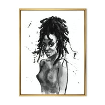 Designart 'Black and White Portrait of African American Woman V' Modern Framed Canvas Wall Art Print