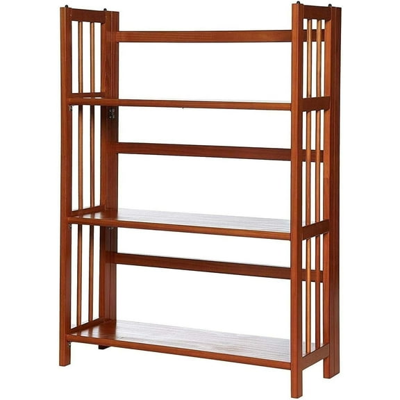 3-Shelf Stackable Folding Office Wood Furniture Bookcase, Contemporary Home and Office Furniture, Sturdy Wooden Shelving Storage Honey Oak/27.5 Inch