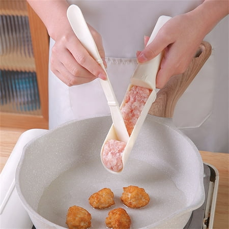 

Clearance! YOHOME 1 Set Meatball Maker Plastic Meat Baller Spoon with Cutting Spade Multifunction Ice-cream Scoop DIY Meatball Making Set