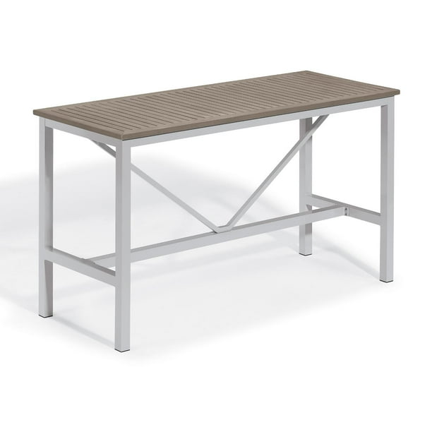 Travira 72 X 30 Inch Rectangular Aluminum Patio Bar Table W Tekwood Vintage Top By Oxford Garden Com Travira 72 X 30 Inch Rectangular, Aluminum Patio Bar Table