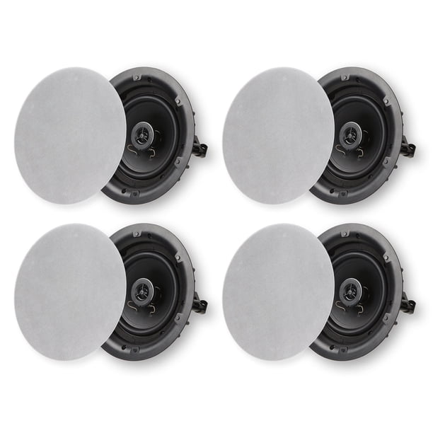 Micca Altavoces Redondos De 6,5 Pulgadas Y 2 Vías Para Techo O Pared, Paquete De 4 Woofer De 6,5 Pulgadas, Diámetro De Corte De 8 Pulgadas, Diseño Sin Borde De Perfil Bajo Para Habitaciones Interiores