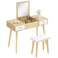 thumbnail image 1 of HOMCOM Ensemble de Coiffeuse avec Miroir Rabattable et Tabouret Rembourré, 1 of 10