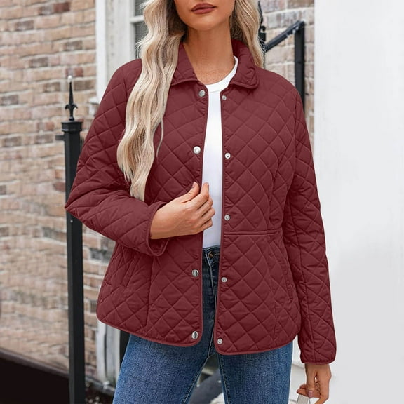 Gamivast Womens Quilted Jackets Lightweight Button Down Lapel Neck Winter Outerwear with Pockets Solid Long Sleeve Thermal Coats Clothes for Cold Weather 2025