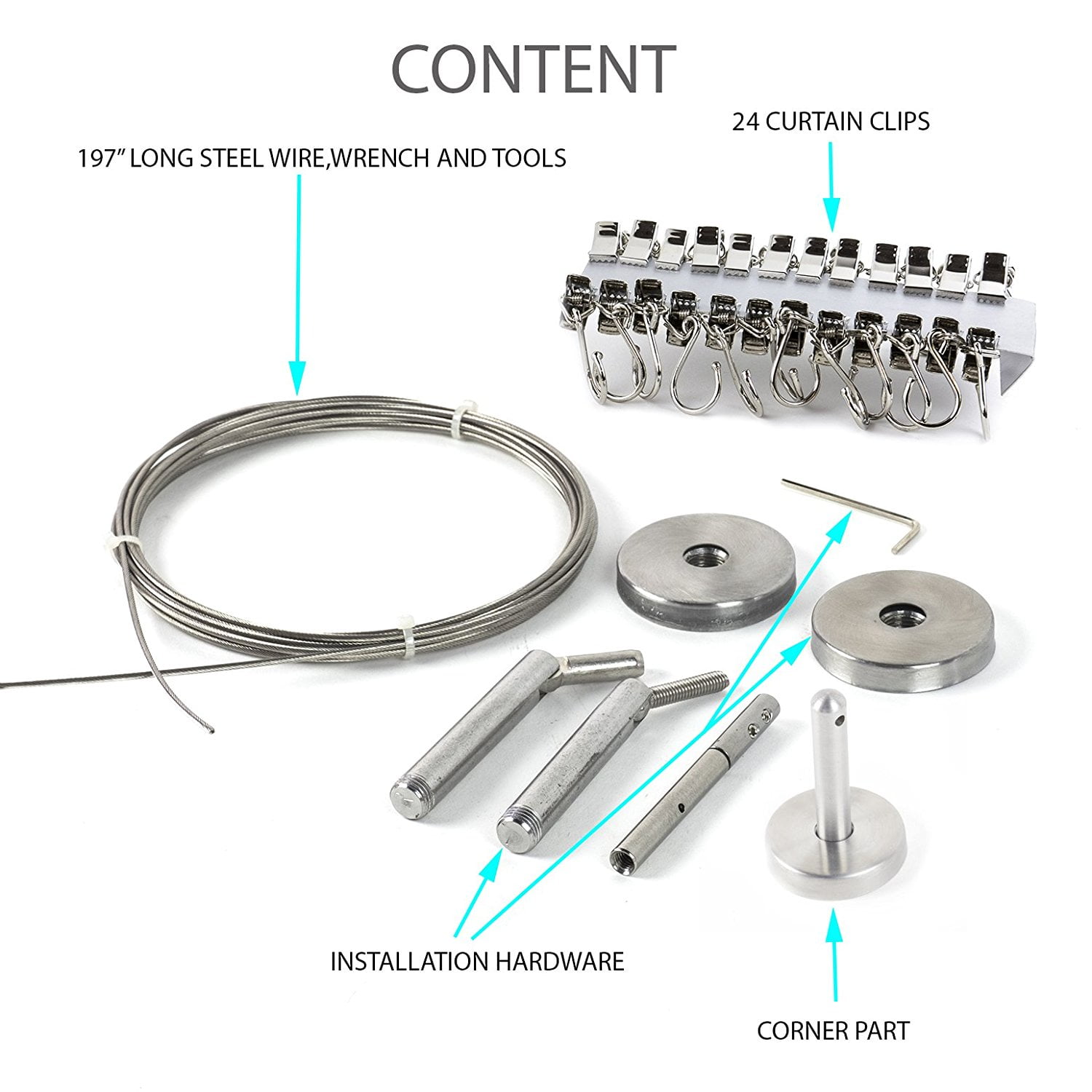 Curtain Wire Rod Set Stainless Steel Multi Purpose 16 5 Feet Wire