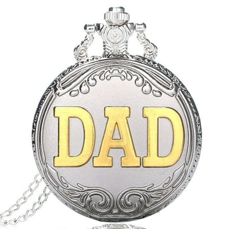 - Silver & Golden DAD Theme Style Quartz Pocket Watch for Men, Luxury Stainless Steel Pocket Watch for Male, Special Pendant Necklace Clock Pocket Watch Gift for Father