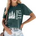 thumbnail image 3 of TYGHBN Casual Women's Solid Color Round Neck Short Sleeve T Shirt with Outdoor Letter Print Pattern Athletic Top Women Womens Short Sleeve Tops Loose Fit Dark Shirt for Women Women's T Shirt Short, 3 of 4