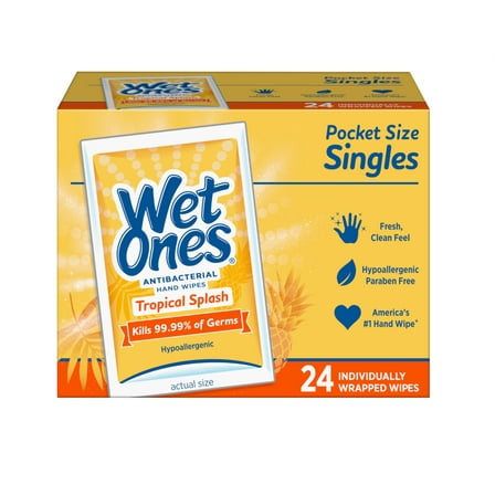 Wet Ones Antibacterial Hand And Face Wipes, Citrus Scent, Singles - 24 Ea