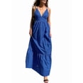 thumbnail image 2 of Women's V Neck Maxi Dresses Line Tiered Flowy Sleeveless Swing Travel Sundress Dress for Summer Casual Beach Blue S, 2 of 10