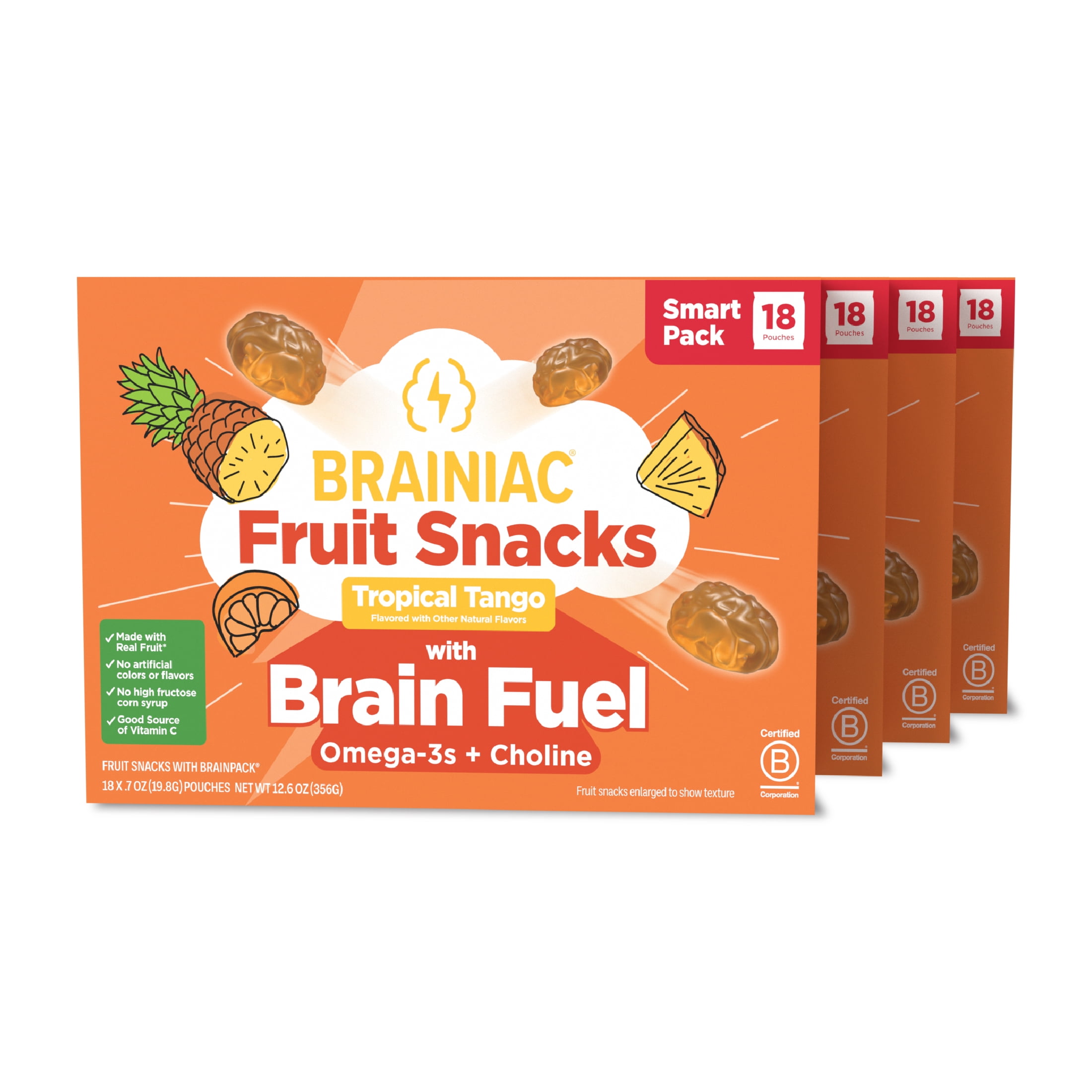 Brainiac Fruit Snacks with BrainPack, Tropical Flavor, 72 count