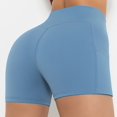 thumbnail image 5 of Gibobby Leggings cortos yoga mujer El entrenamiento en cortocircuito el funcionamiento atlético de la yoga del gimnasio de la cintura alta de las muje(Azul,M), 5 of 5