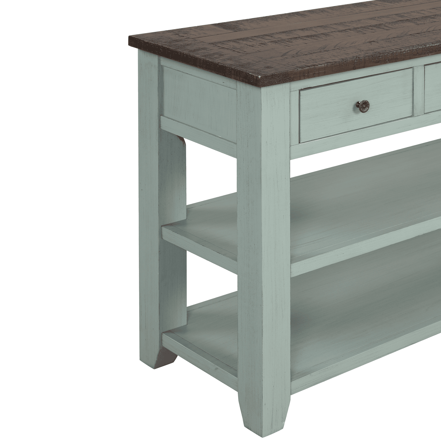Tcbosik 48 inch Console Table, Entryway Table with Open Shelves and 3 Storage Drawers, Behind Couch Table for Foyer, Hallway, Living Room, Retro Blue