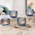thumbnail image 5 of Set of 6 Blue Ribbed Glass Votive Candle Holders - Elegant Table Centerpieces for Weddings, , Parties, and Home Decor, 5 of 6