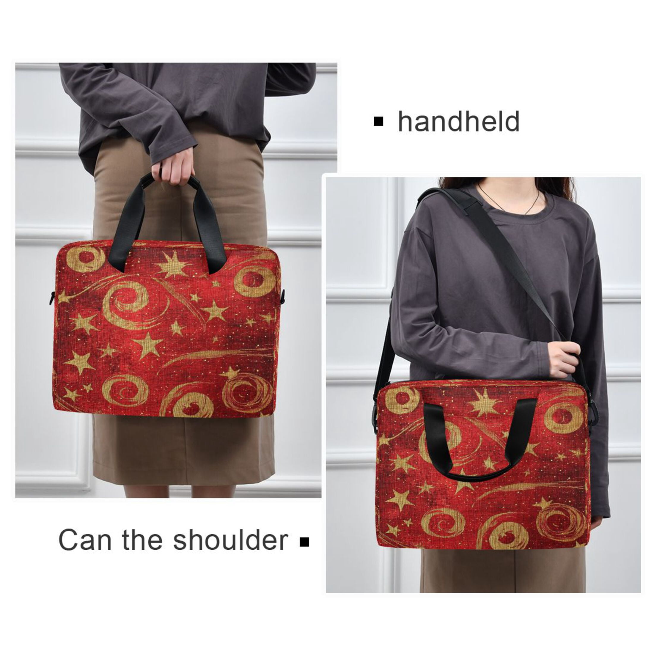 16" Laptop Tote Bag Laptop Sleeve Case Computer Briefcase for Work & Travel Red and Gold Star Swirls