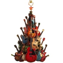 JeashCHAT Guitar Christmas Tree Ornaments, Acrylic Colorful Stack Guitar Christmas Tree Shaped Hanging Pendant Musical Instrument Ornaments Christmas Tree Decorations Xmas Gifts