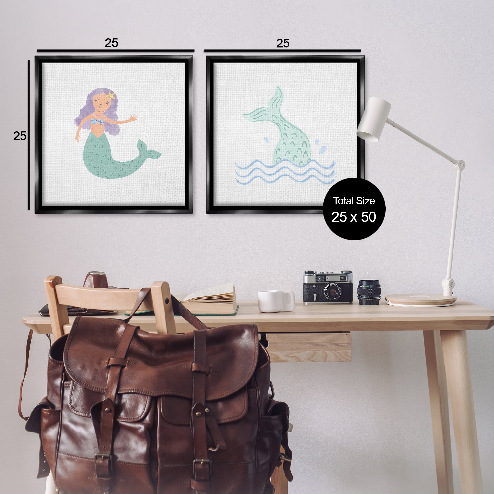 Stupell Industries Ocean Mermaid Splash Fantasy & Sci-Fi Painting Black Floater Framed Canvas Art Print Wall Art, 25 x 25, Set of 2