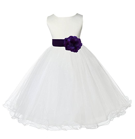 ekidsbridal Ivory Tulle Rattail Edge Junior Flower Girl Dresses Christening Dresses 829T 