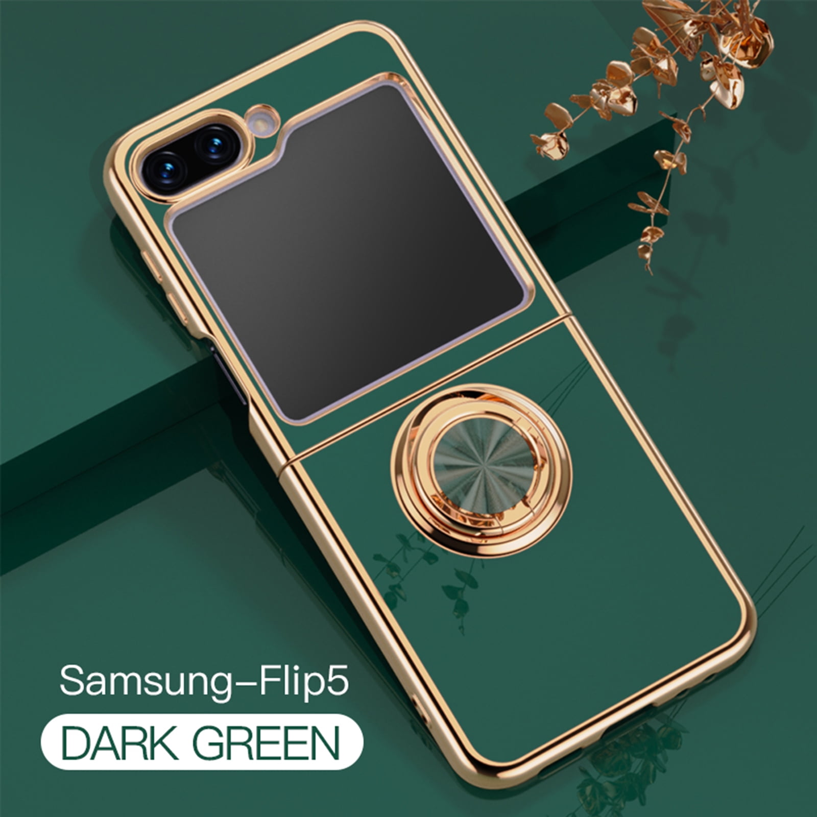 K-Lion for Samsung Galaxy Z Flip 5 Slim Fit Case ,Ring Holder Shockproof Ultra Thin Kickstand Magnetic Case Support Car Mount Non-Slip All-Inclusive Phone Case for Samsung Galaxy Z Flip5, Green