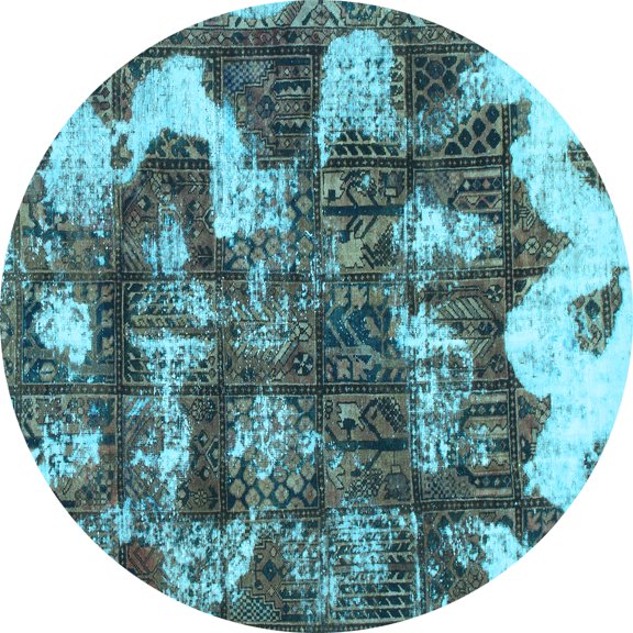 Ahgly Company Indoor Round Abstract Light Blue Modern Area Rugs, 6' Round