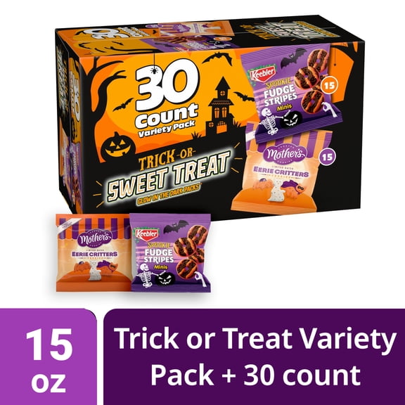 Keebler Trick Or Sweet Treat Variety Pack, Spookie Fudge Stripes Minis & Mother’s Eerie Critters, 30 Ct, 15 oz