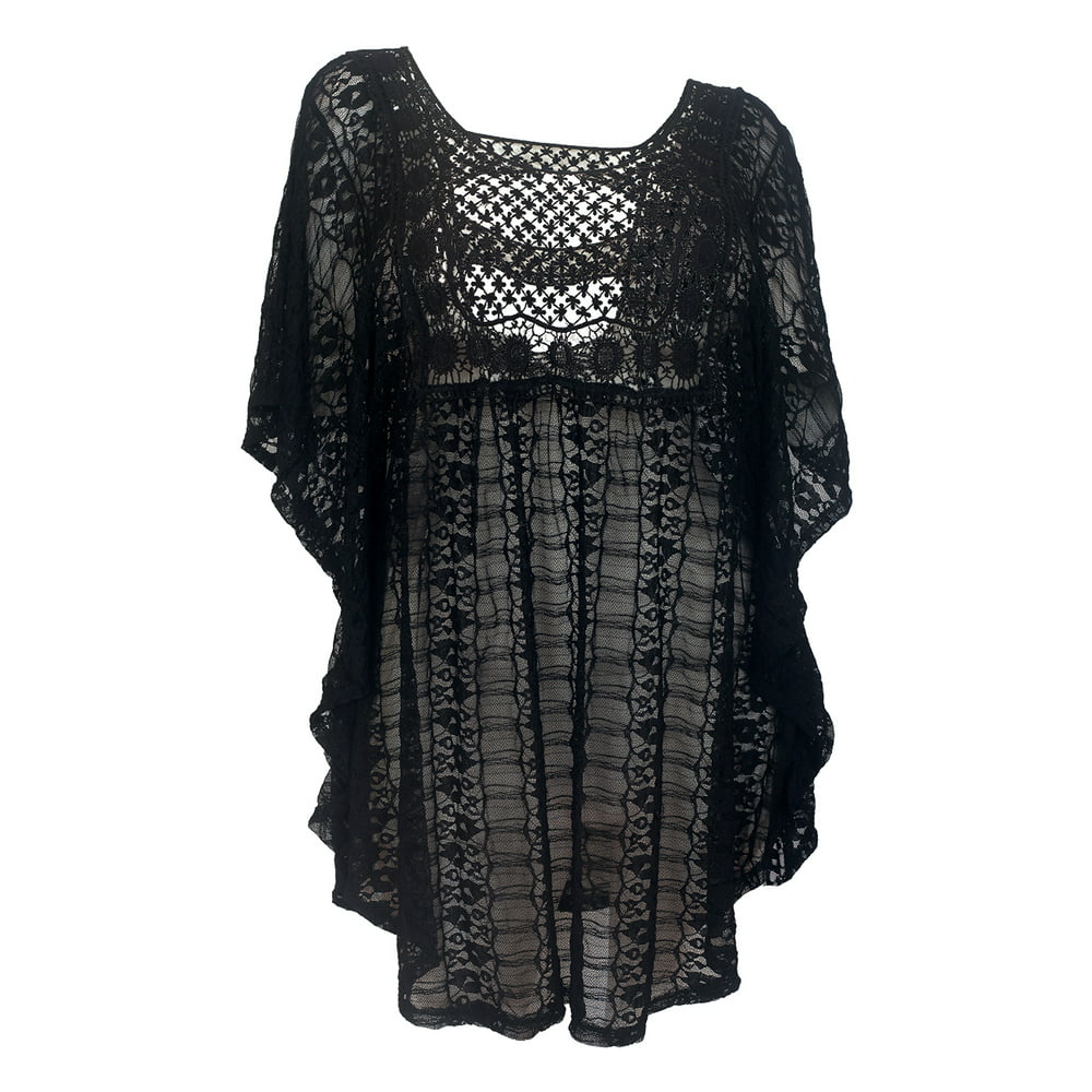 eVogues Apparel - eVogues Plus Size Sheer Crochet Lace Poncho Top Black ...