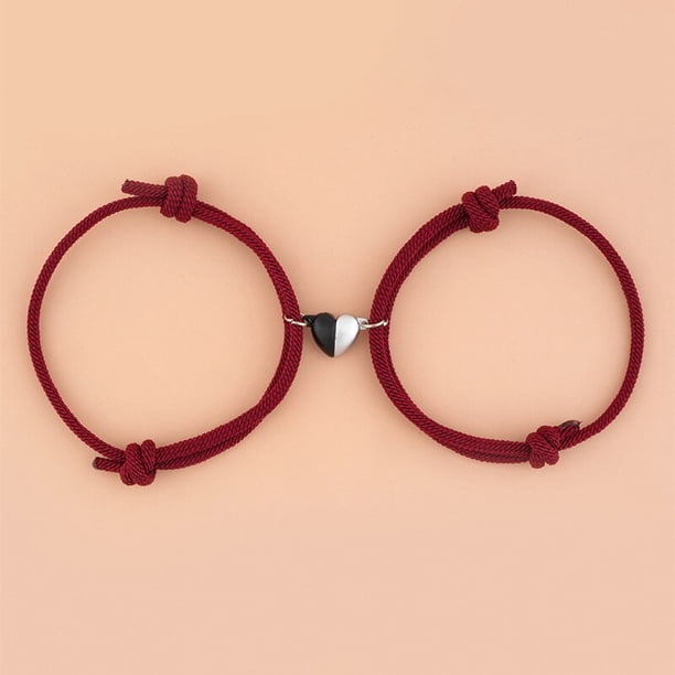 Pulsera de cuerda elástica para parejas, brazalete con dijes magnéticos, colgante de amistad, accesorios de joyería de moda, día de san valentín, 2 uds.