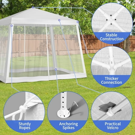 PetFurnishn 8'x8' Party Tent Canopy Tent Outdoor BBQ With 4 Removable Mesh Walls White US