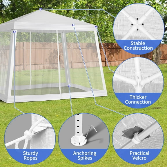 PetFurnishn 8'x8' Party Tent Canopy Tent Outdoor BBQ With 4 Removable Mesh Walls White US