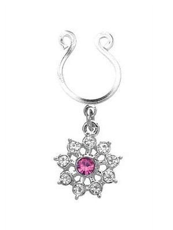 Nipple Ring Bars CZ Rhinestone Flower Dangle Non Pierce sold as pair