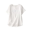thumbnail image 1 of Birdeem Blouses pour Femmes Décontractées Col en V Été Broderie Couleur Unie Rétro Manches Courtes, 1 of 9