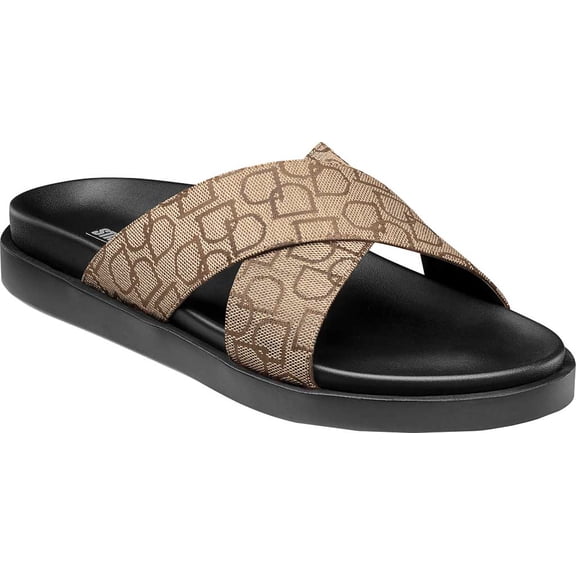 Men's Stacy Adams Montel Cross Strap Slide Taupe Crest Textile 8 M
