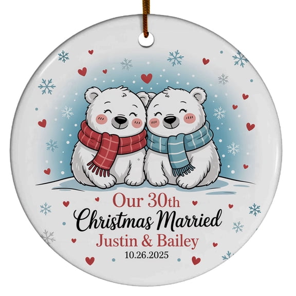Our 30TH Christmas Married Ornament, Customized Date Name Mr & Mrs Polar Bear Married Christmas Ornament, 30 Year Wedding Christmas Ornament Gift for Mr/Mrs Anniversary