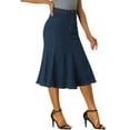 thumbnail image 4 of MODA NOVA Casual Denim Skirt for Junior's High Waisted A-Line Flared Midi Skirts, 4 of 5