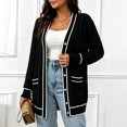 thumbnail image 5 of Tqcoqu Plus Size Button Front Cardigan for Women, Contrast Trim Loose Fit Long Sleeve Knit V Neck Sweater Coat with Pockets, 5 of 6
