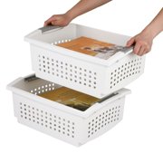 Sterilite Large Stacking Basket, Multi-Purpose Open Plastic Bin, Flip-down Handles to Stack