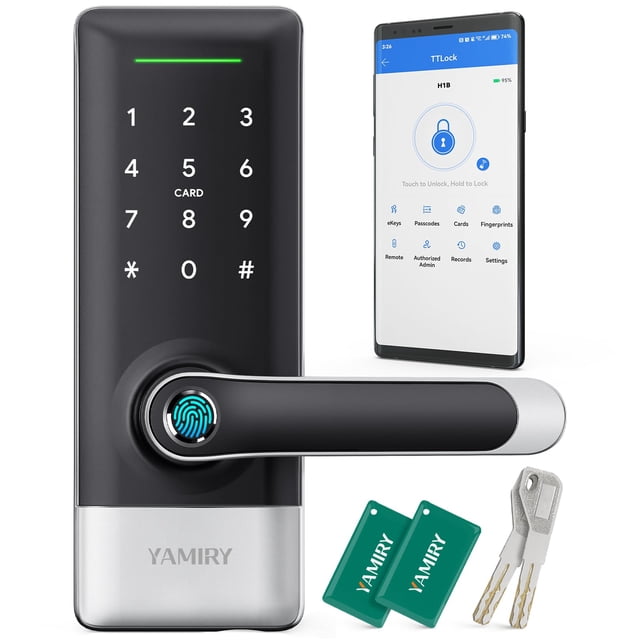 Cerradura de puerta inteligente Yamiry, huella digital biométrica, entrada sin llave, control de aplicaciones, 6 formas de desbloquear, instalación de bricolaje