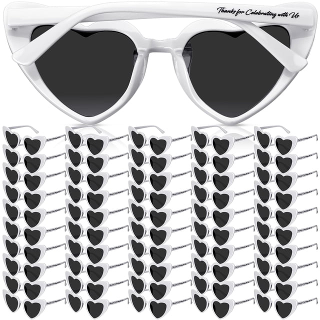 Lentes de sol de corazón para boda Vabean, lote de 50 piezas para invitados, color blanco