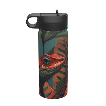 

Qekee Colorful Reptile And Leaves Print 18OZ Sports Insulated Kettle Coffee Mug Travel Tea Mug Thermos Cup 18 Stainless Steel Water Bottle For Running Hiking Cycling