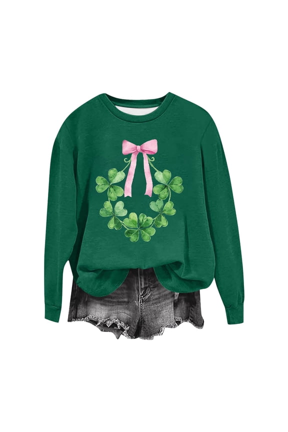 Women St Patricks Day Sweatshirts Loose Sweater Shamrock Pullover Long Sleeve Graphic Casual Tops