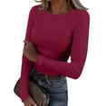 thumbnail image 2 of Women Long Sleeve Shirts Rib Knit Slim Fit Tops Basic Tee Fall Outfits Casual T-Shirt Underscrubs Layer Clothes, 2 of 8