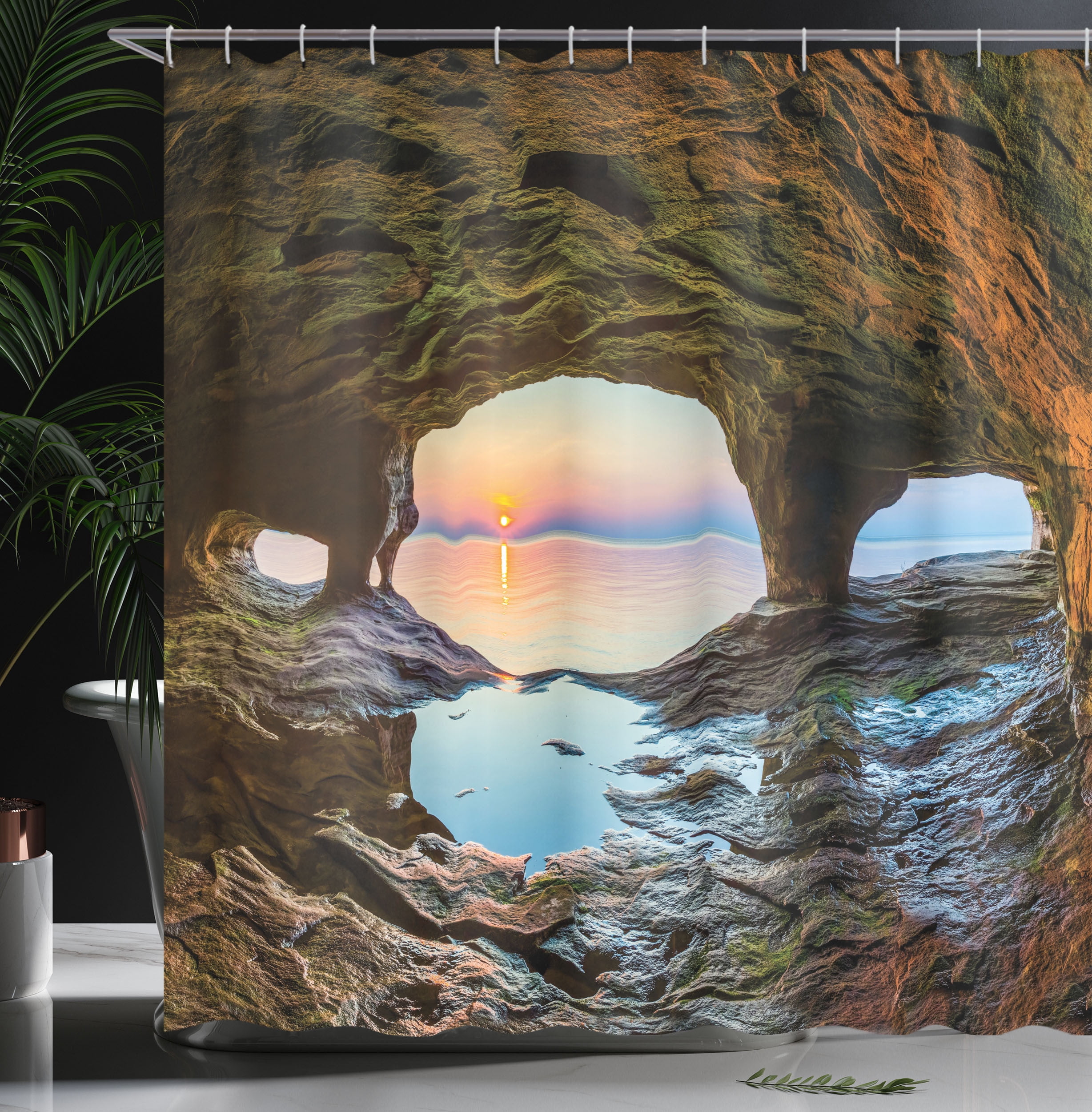 Ambesonne Yellowstone Shower Curtain, Hot Spring Scenery, 69 inchWx70 inchL, Orange Brown, Size: 69 W x 70 Large