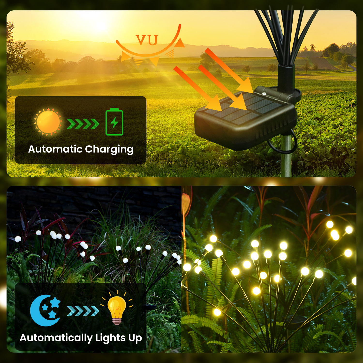 Solar Firefly Lights, Upgraded Pack 12 LED Solar Outdoor Lights,  Waterproof Solar Garden Lights for Outdoor
