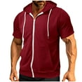 thumbnail image 4 of Men's Short Sleeve Hoodies Pocket Lightweight Quick Dry Sports Workout Full Zip Up Sweat Shirts with Hood (2XL, Red 01), 4 of 7