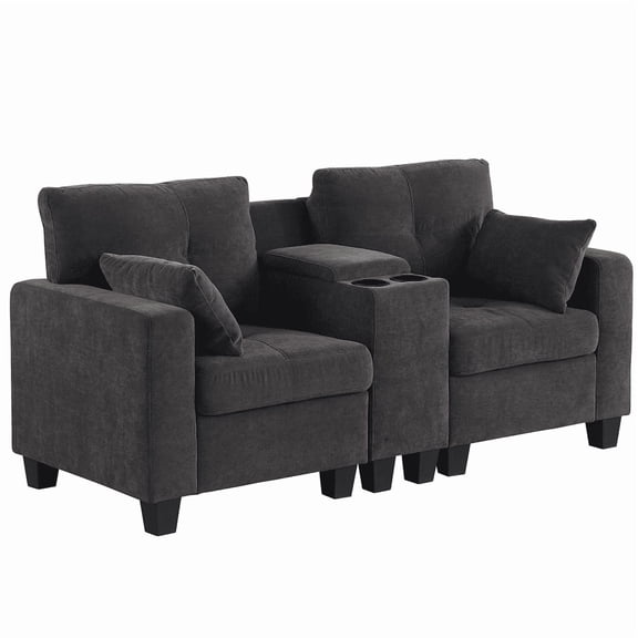 Alexent Sectional Sofa, 2 Seater Modular Sofa with USB Charging Corner Table , for Living Room, Office, Apartment, Dark Gray