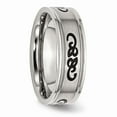 thumbnail image 4 of White Stainless Steel Ring Band Wedding Ridged Black Rubber 7mm Edge Brushed, 4 of 6