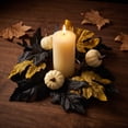 thumbnail image 5 of Fall Candle Rings Wreaths with White Pumpkin and Maple Leaves | 10 Inch Autumn Harvest Front Door Wreath, Thanksgiving Wall Hanging Decor, 1-Pack, 5 of 7