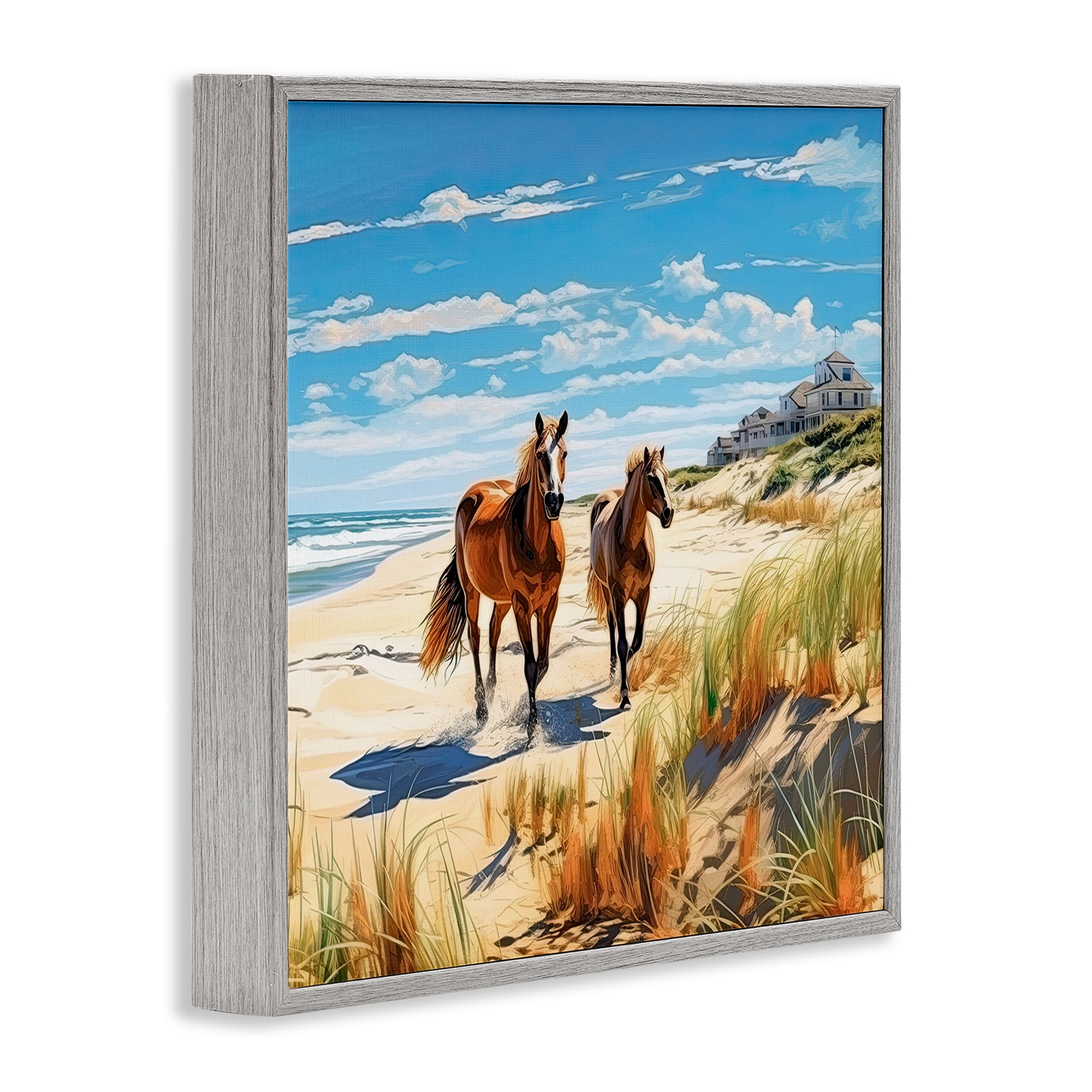 Stupell Industries Galloping Beach Horses Coastal Painting Gray Framed Art Print Wall Art, 12 x 12